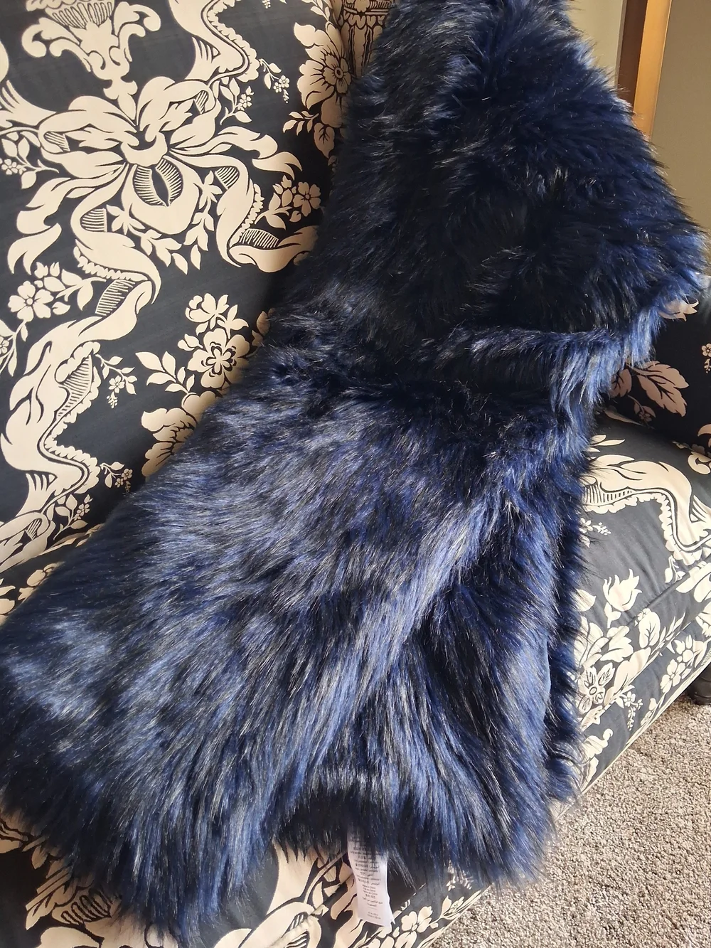 West Elm Blue/Black Faux Fur Brushed Tip Throw